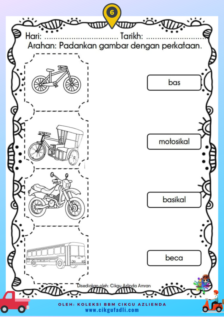 Lembaran Kerja Prasekolah Tema Kenderaan Darat Cikgu Mohd Fadli