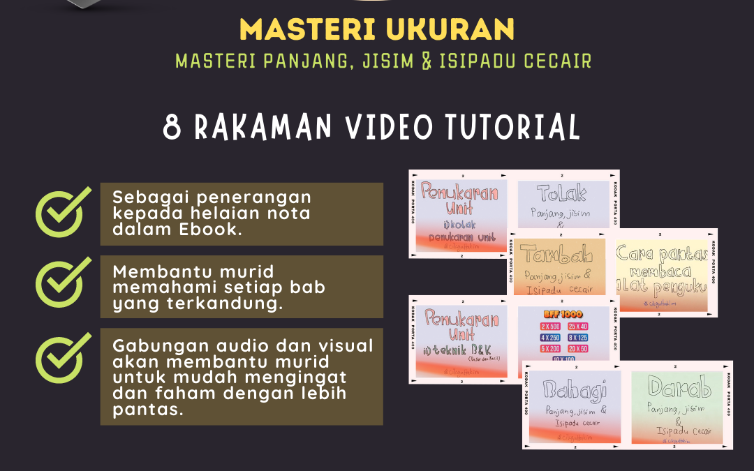 Ebook Masteri ukuran juga sertakan dengan 8 video pengajaran oleh Cikgu Mohamad Hakim