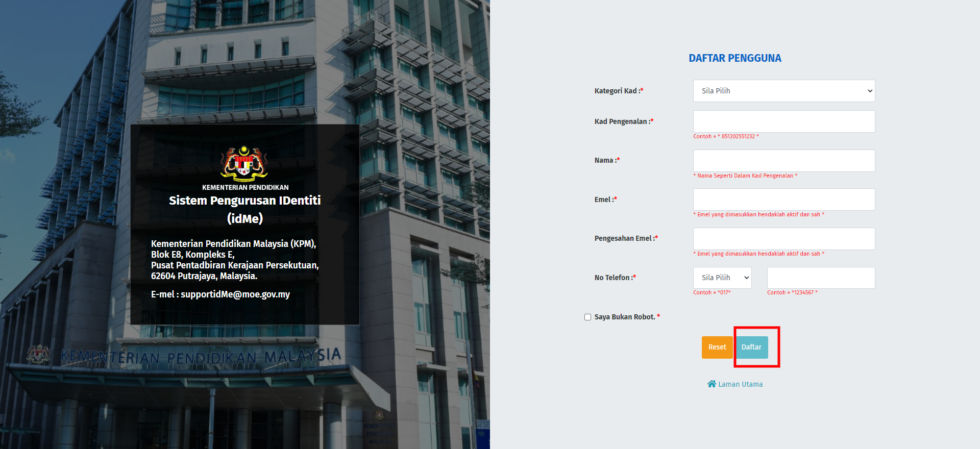 Cara Daftar Tahun 1 Menggunakan Sistem Pengurusan IDentiti (idMe ...