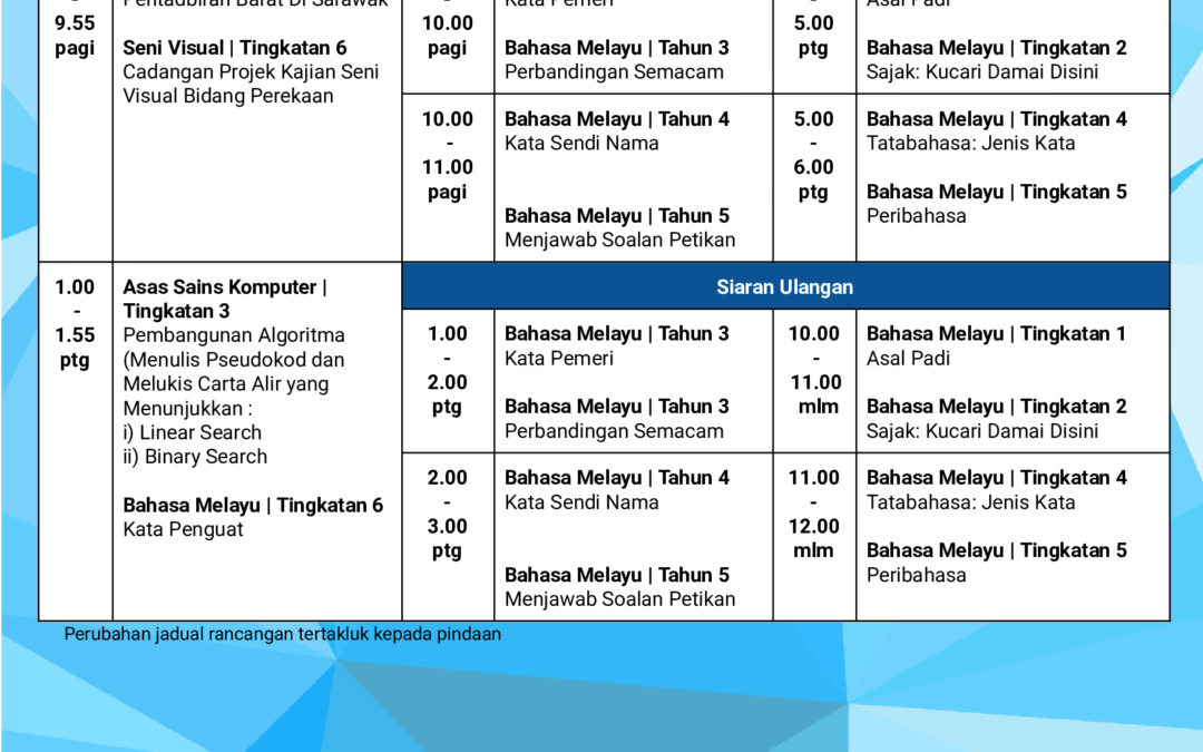 Jadual Didik TV 18 November 2024 sehingga 24 November 2024