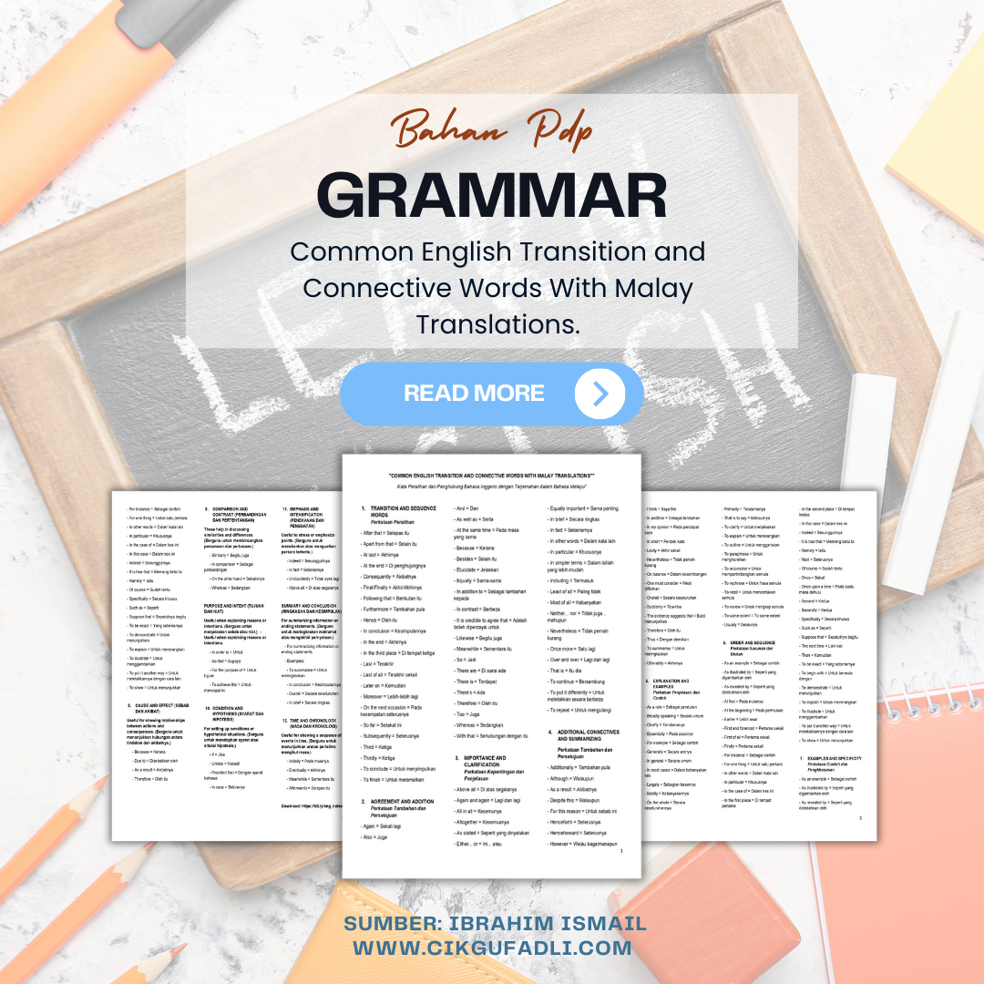 Common English Transition and Connective Words With Malay Translations ...