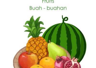 Bahan Belajar Buah-buahan Arab untuk murid prasekolah dalam bentuk lembaran kerja