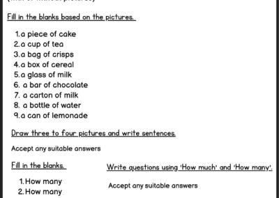 Sample worksheet for Year 4 English Unit 5 Eating Right (Malaysia textbook)