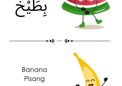 Bahan Belajar Buah-buahan Arab untuk murid prasekolah dalam bentuk lembaran kerja
