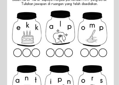 Lembaran kerja perkataan KVK aktiviti susun huruf untuk murid awal membaca