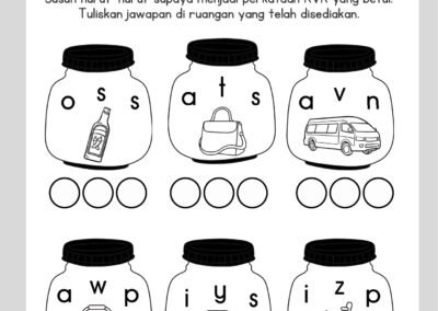 Lembaran kerja perkataan KVK aktiviti susun huruf untuk murid awal membaca