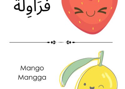 Bahan Belajar Buah-buahan Arab untuk murid prasekolah dalam bentuk lembaran kerja