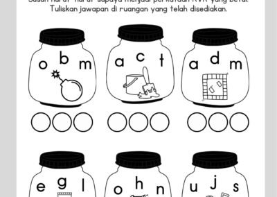 Lembaran kerja perkataan KVK aktiviti susun huruf untuk murid awal membaca