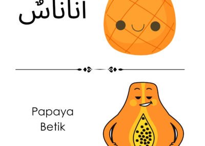 Bahan Belajar Buah-buahan Arab untuk murid prasekolah dalam bentuk lembaran kerja