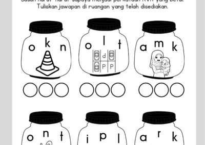 Lembaran kerja perkataan KVK aktiviti susun huruf untuk murid awal membaca