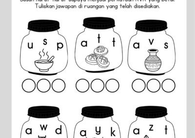 Lembaran kerja perkataan KVK aktiviti susun huruf untuk murid awal membaca