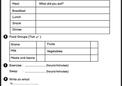 Sample worksheet for Year 4 English Unit 5 Eating Right (Malaysia textbook)