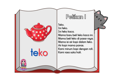 helaian bacaan dengan gambar teko dan ayat mudah