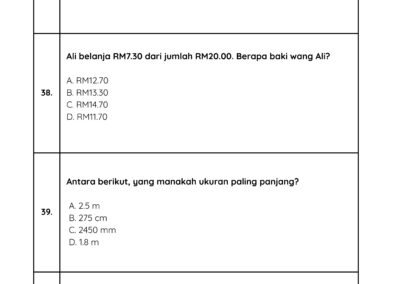 Soalan Matematik Tahun 6 – Latihan nombor 37 hingga 40
