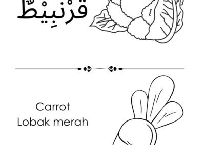 Lembaran mewarna kubis bunga dan lobak merah