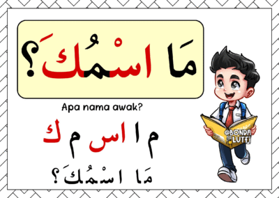 Paparan kartun dengan teks Jawi dan Rumi
