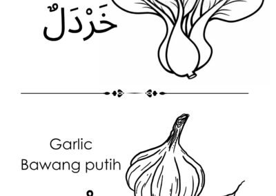 Sawi hijau dan bawang putih dalam bentuk lukisan