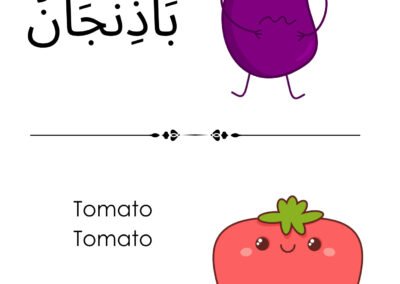 Gambar terung dan tomato – latihan kosa kata Sayur-sayuran dalam Bahasa Arab