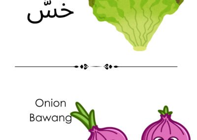 Gambar daun salad dan bawang – aktiviti Bahasa Arab bertema makanan