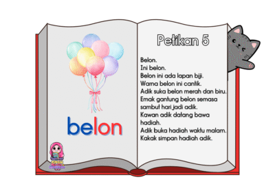 helaian bacaan bergambar belon untuk bacaan awal