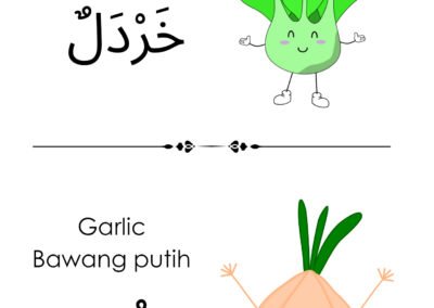 Ilustrasi sawi hijau dan bawang putih