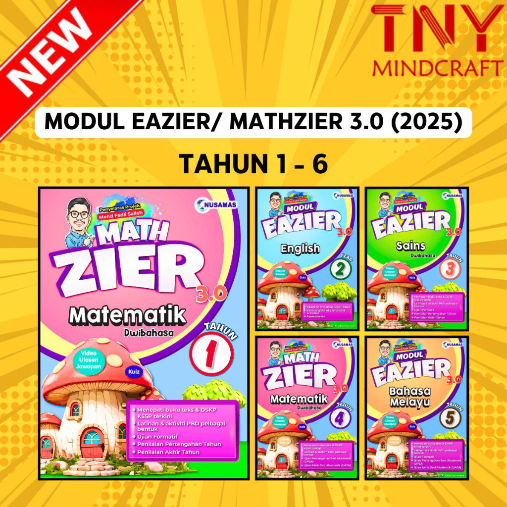 Set buku Mathzier 3.0 – modul Matematik oleh Cikgu Fadli untuk murid sekolah rendah