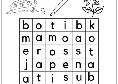 Lembaran kerja cari perkataan tersembunyi gambar bot dan pen