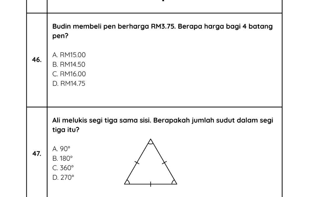 Latihan Matematik Tahun 6: Soalan 45–50 (Siri 4) dan Set Jawapan