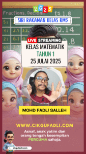 Poster promosi Kelas Matematik Tahun 1 RM5 oleh Cikgu Mohd Fadli Salleh
