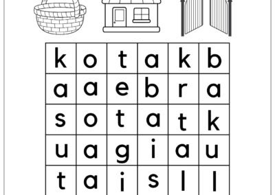 Aktiviti cari perkataan tersembunyi untuk murid prasekolah dan tahap satu