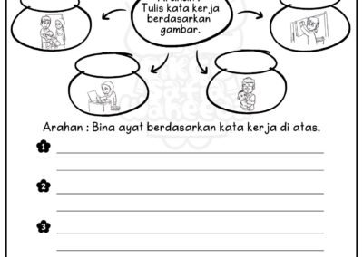 Helaian ulangkaji kata kerja untuk murid sekolah rendah: kenal pasti kata kerja, tulis, dan bina ayat.