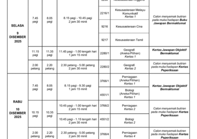 Muka surat jadual bertulis rasmi 2025