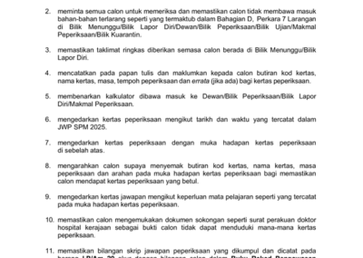 Maklumat tarikh peperiksaan bertulis tahun 2025