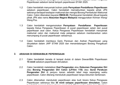 Senarai hari peperiksaan calon STAM tahun 2025