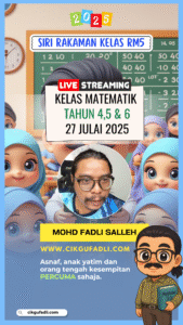Poster promosi Kelas Matematik Tahun 4, 5 dan 6 RM5 oleh Cikgu Mohd Fadli Salleh