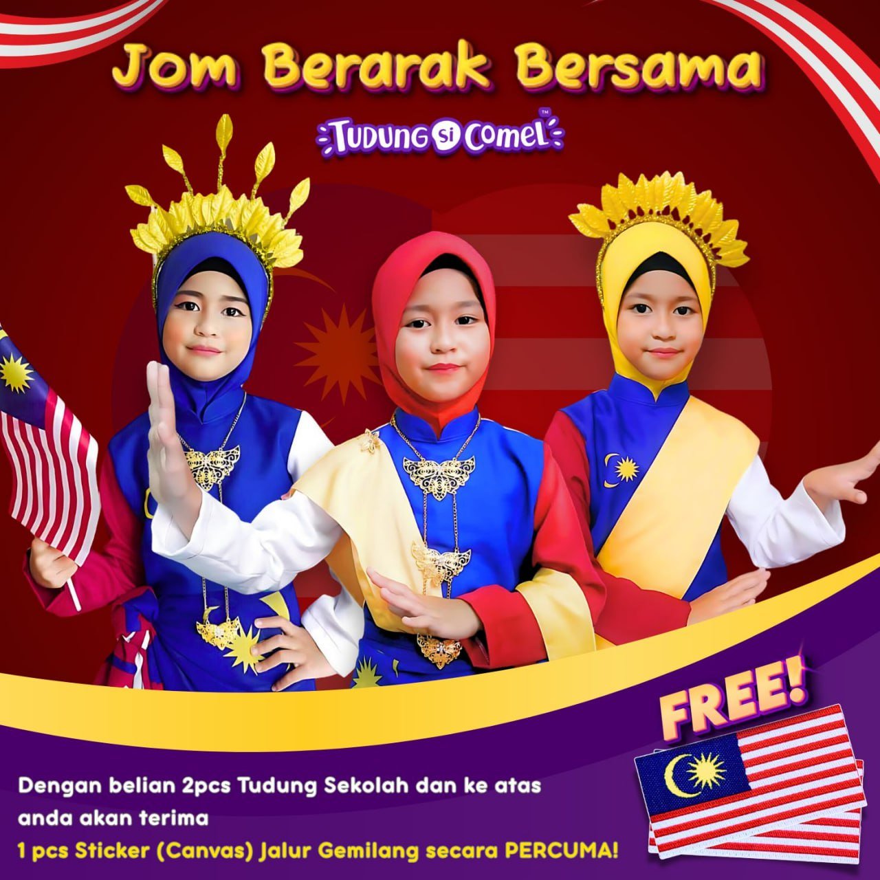 sesuaikan tudung dengan pakaian merdeka