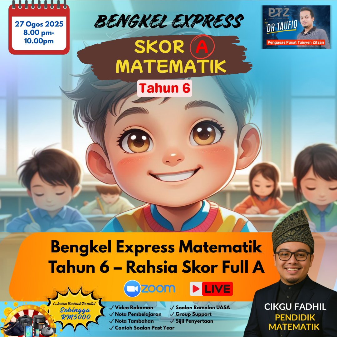 Poster Bengkel Express Matematik Tahun 6 – Kuasai Matematik Dalam 2 Jam