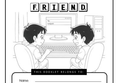 FRIEND email writing module cover page with laptop illustration