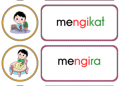 Kad kata kerja menguap, mengikat, dan menghidu bergambar