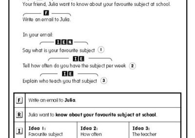 Completed brainstorming table example by Natasha for favourite subject email