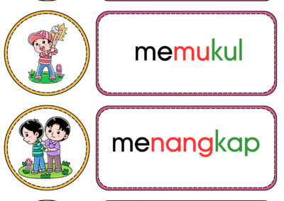 Kad kata kerja menabung, memukul, menangkap dan mengait bergambar