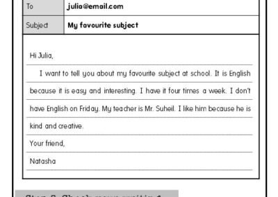 Blank email writing practice template with checklist