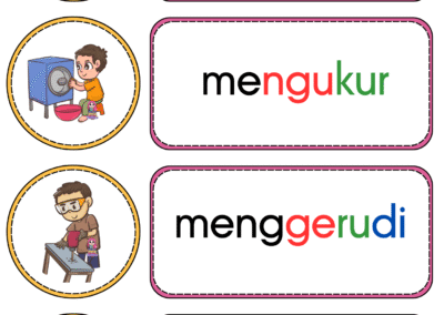 Kad kata kerja menarik, mengukur, menggerudi dan menggandar bergambar