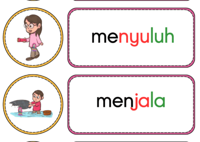 Kad kata kerja menyorok, menyuluh, menjala dan merebus bergambar