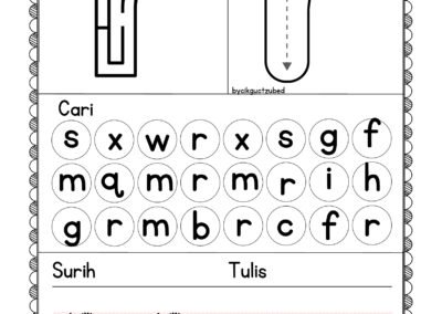 Aktiviti pendidikan prasekolah dan Tahun 1 – huruf kecil R dalam bahan Didik Hibur