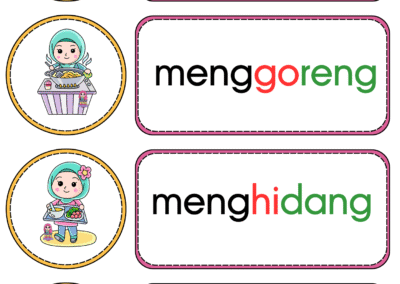 Kad kata kerja menggosok, menggoreng, menghidang dan menggunting bergambar