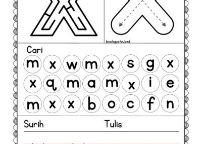 Aktiviti pendidikan prasekolah dan Tahun 1 – huruf kecil X dalam bahan Didik Hibur