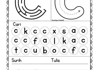 Aktiviti pendidikan prasekolah dan Tahun 1 – huruf kecil C dalam bahan Didik Hibur