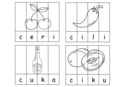 Puzzle Perkataan A–H helaian 3 ceri, cili, cuka dan ciku.