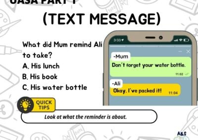 Sample question based on phone text message about Mum’s reminder to Ali